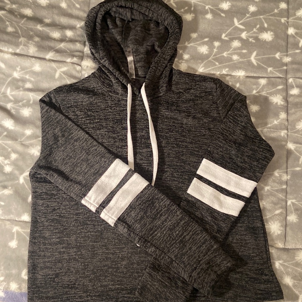 Grayish Stretchable Tight sweater with two strips on each side.